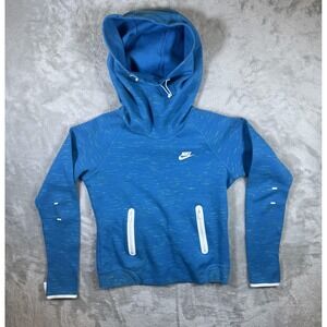 Nike‎ Hoodie Kids Medium Blue Pullover Thumbholes Zip Pockets Athletic Running